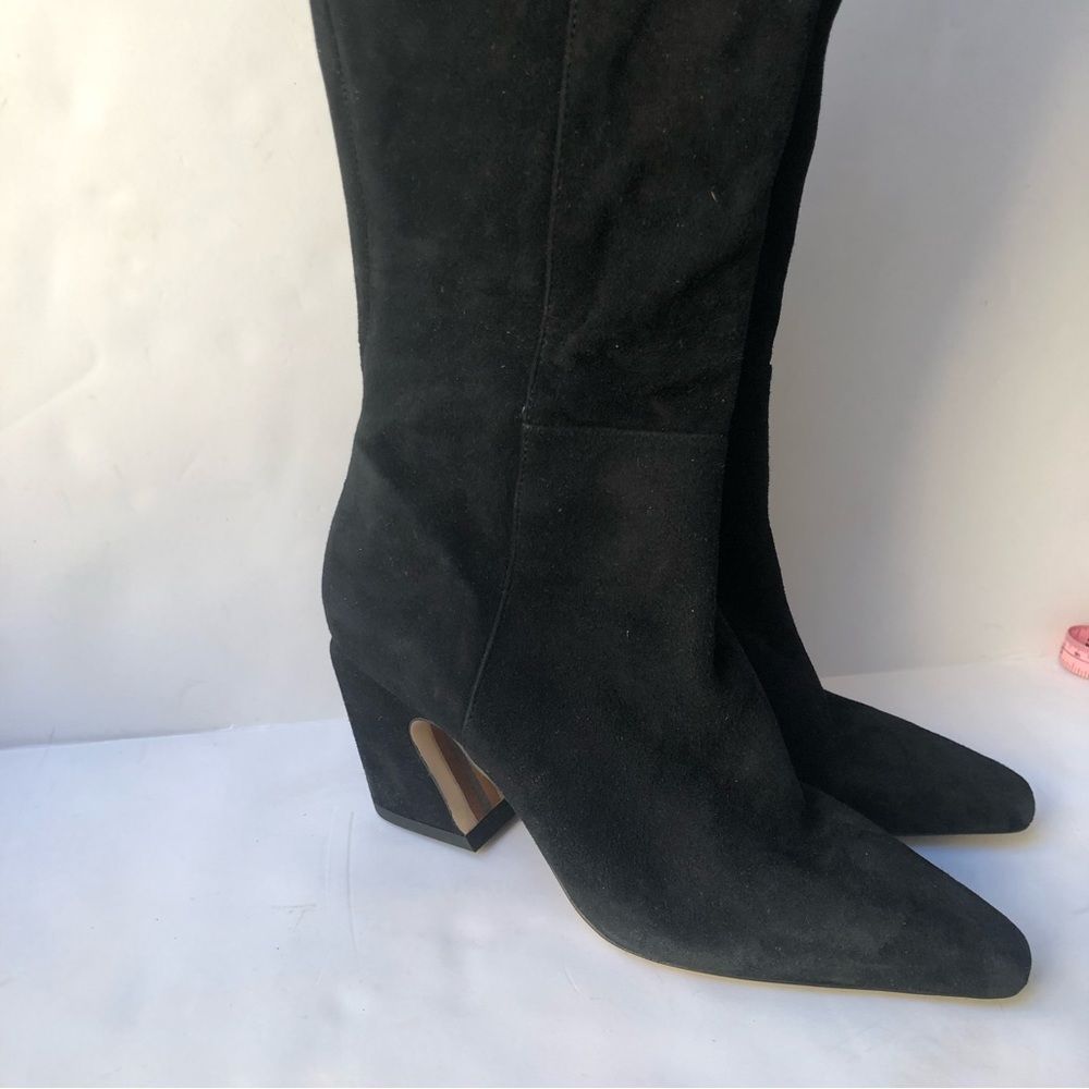 SAM EDELMAN Black Suede Leather Knee-High Boots Pull On Sz 6 - Picture 2 of 10